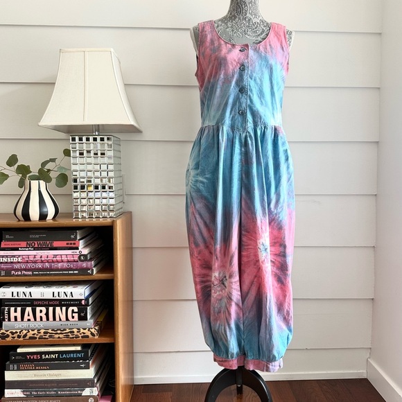 Vintage Pants - Vintage Cotton Tie Dye Jumpsuit Boho Festival Summer Bohemian